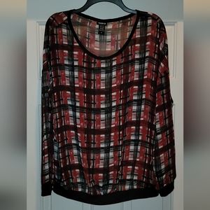 Torrid Red Black Plaid Sheer Top